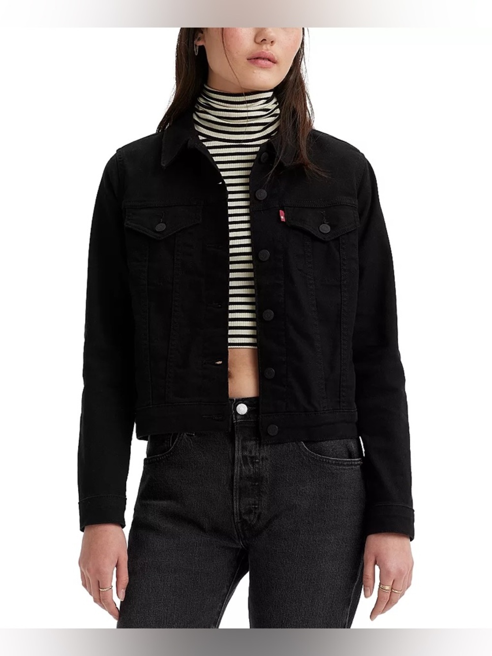 NWOT Women's Original Cotton Denim Trucker Jacket. Black LARGE